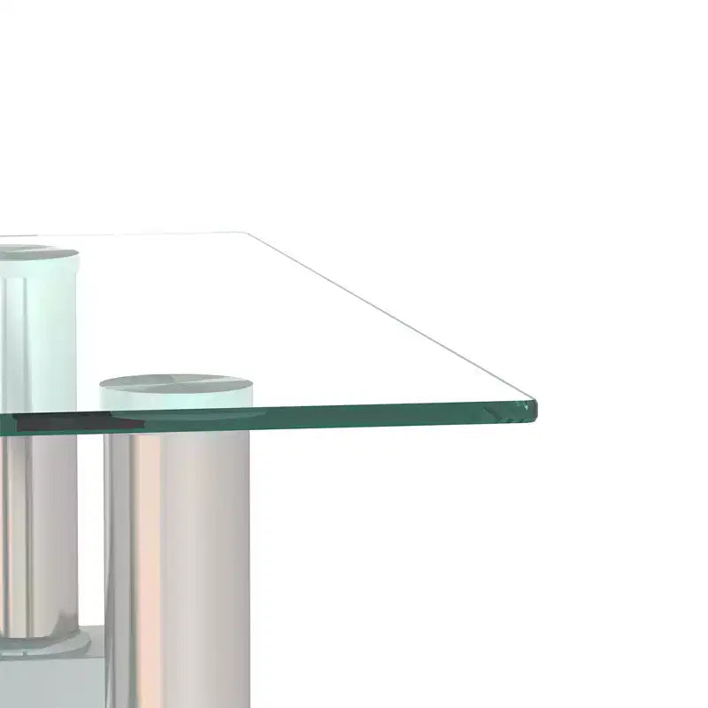 Mesa de centro cuadrada de cristal de 2 niveles con estante de almacenamiento, mesa de té moderna para sala de estar u oficina