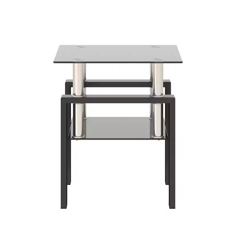 Mesa de centro cuadrada de cristal de 2 niveles con estante de almacenamiento, mesa de té moderna para sala de estar u oficina