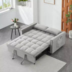 MAYEERTY Sofá cama moderno de terciopelo de dos plazas con almohadas y bolsillos para sala de estar o dormitorio, color gris