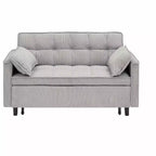 MAYEERTY Sofá cama moderno de terciopelo de dos plazas con almohadas y bolsillos para sala de estar o dormitorio, color gris