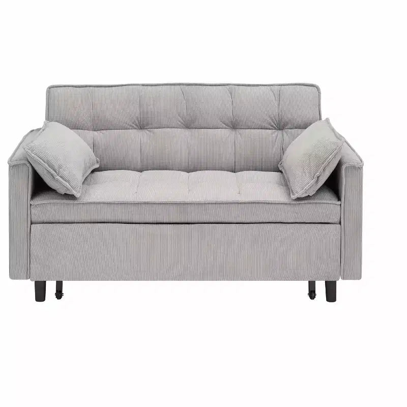 MAYEERTY Sofá cama moderno de terciopelo de dos plazas con almohadas y bolsillos para sala de estar o dormitorio, color gris