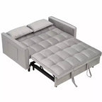 MAYEERTY Sofá cama moderno de terciopelo de dos plazas con almohadas y bolsillos para sala de estar o dormitorio, color gris
