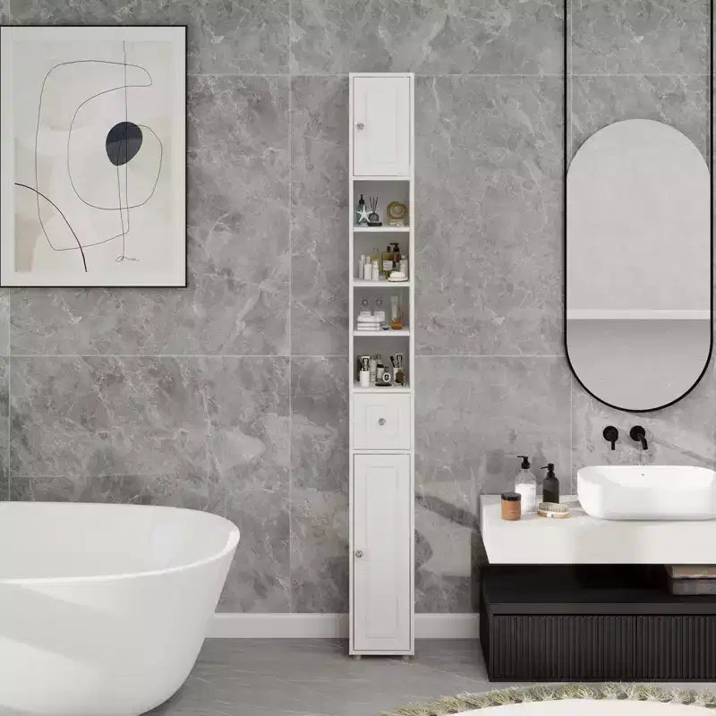 Mueble Alto y Delgado de Almacenamiento para Baño GDFStudio Fayette con Cajón y Estantes Ajustables