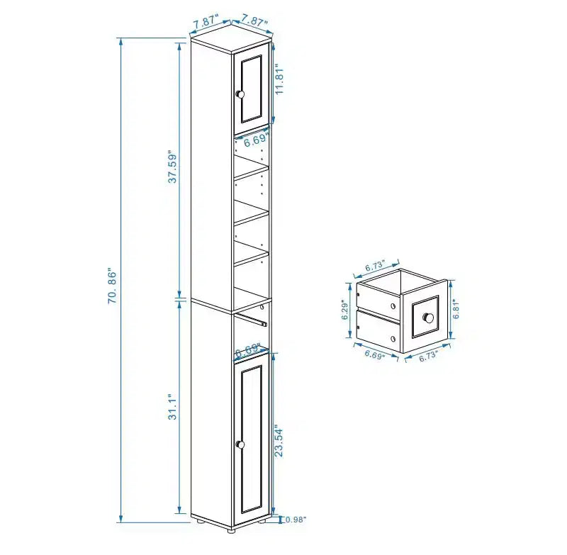 Mueble Alto y Delgado de Almacenamiento para Baño GDFStudio Fayette con Cajón y Estantes Ajustables