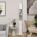 Mueble Alto y Delgado de Almacenamiento para Baño GDFStudio Fayette con Cajón y Estantes Ajustables