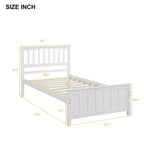 Cama de plataforma de madera maciza tamaño individual, base de cama de madera individual con cabecero para dormitorio