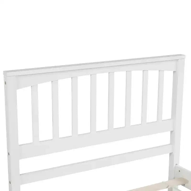Cama de plataforma de madera maciza tamaño individual, base de cama de madera individual con cabecero para dormitorio