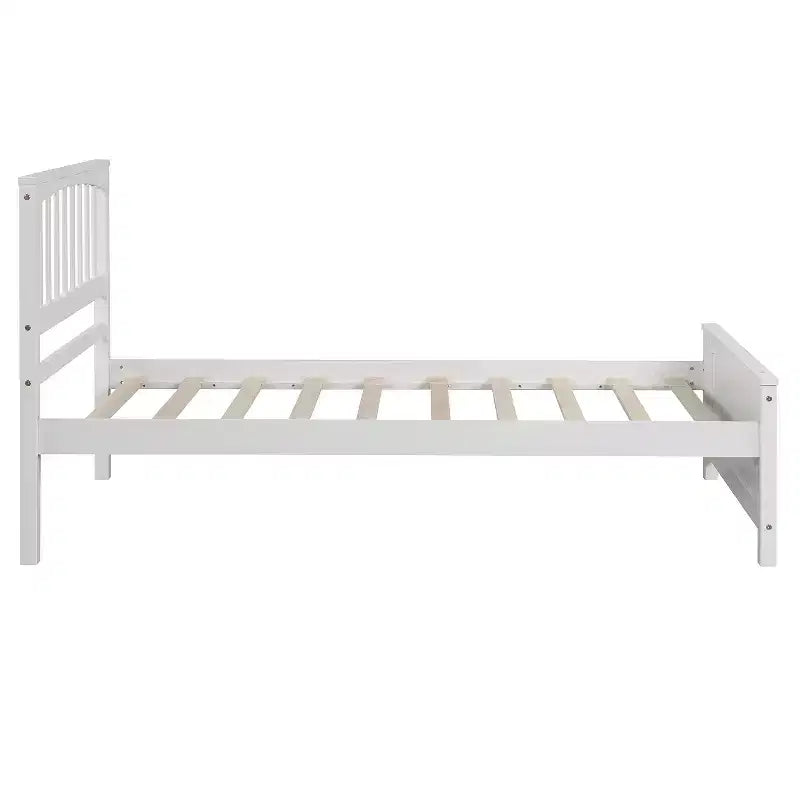 Cama de plataforma de madera maciza tamaño individual, base de cama de madera individual con cabecero para dormitorio