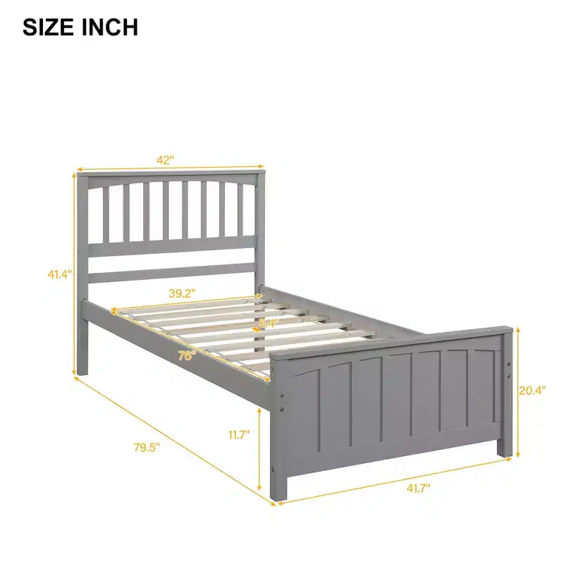 Cama de plataforma de madera maciza tamaño individual, base de cama de madera individual con cabecero para dormitorio
