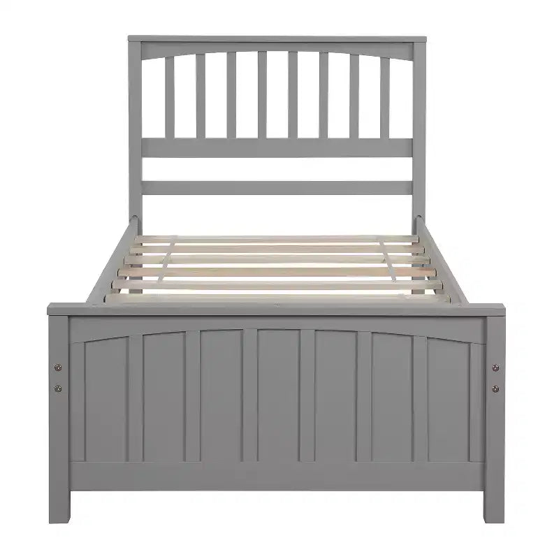 Cama de plataforma de madera maciza tamaño individual, base de cama de madera individual con cabecero para dormitorio