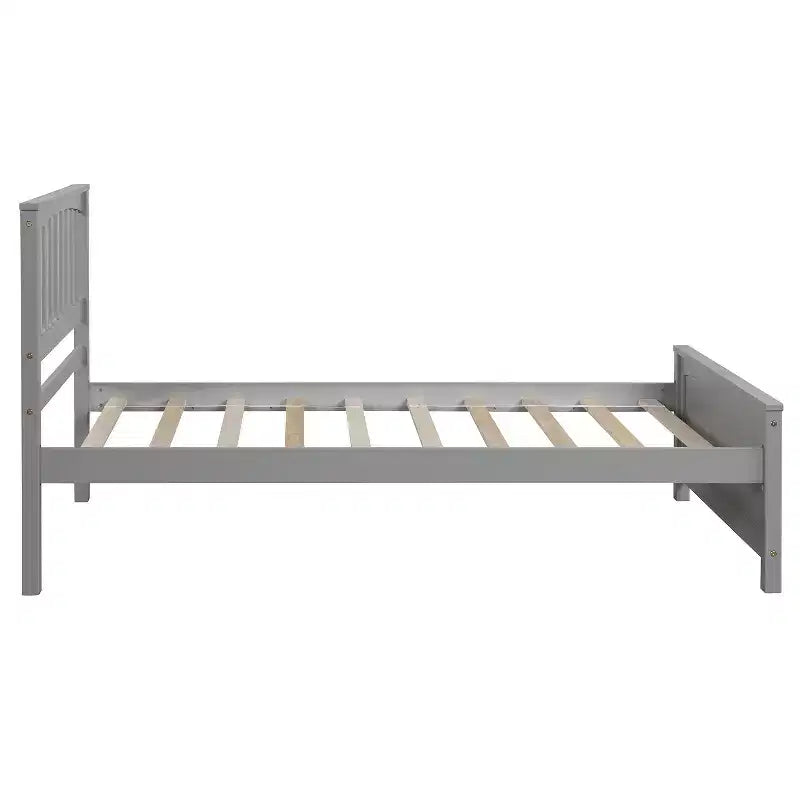 Cama de plataforma de madera maciza tamaño individual, base de cama de madera individual con cabecero para dormitorio