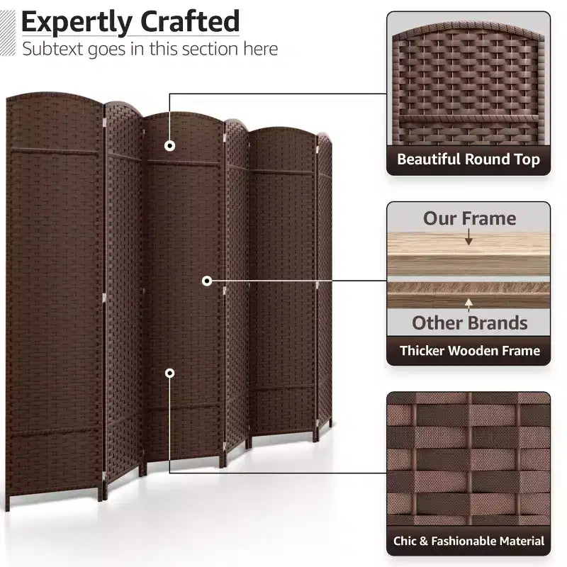Separadores de ambientes Sorbus extra anchos de doble bisagra y 6 paneles - Biombos plegables de diseño de malla tejida a mano, divisor de pared para separación de ambientes