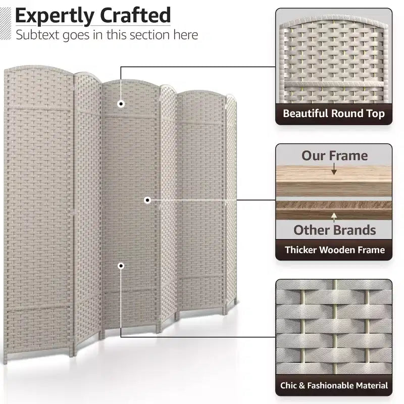 Separadores de ambientes Sorbus extra anchos de doble bisagra y 6 paneles - Biombos plegables de diseño de malla tejida a mano, divisor de pared para separación de ambientes