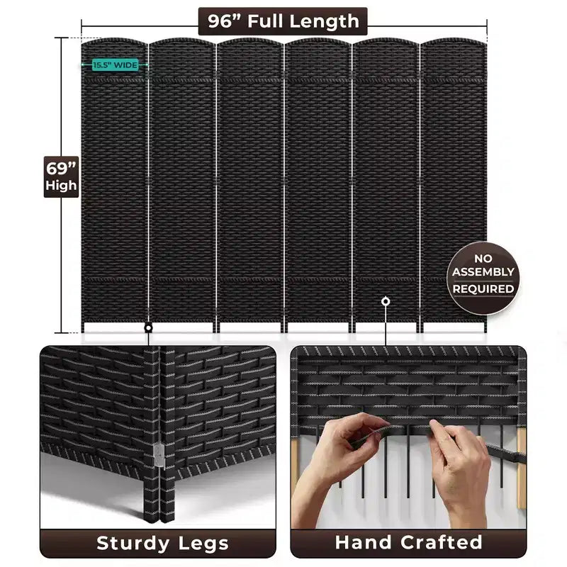 Separadores de ambientes Sorbus extra anchos de doble bisagra y 6 paneles - Biombos plegables de diseño de malla tejida a mano, divisor de pared para separación de ambientes