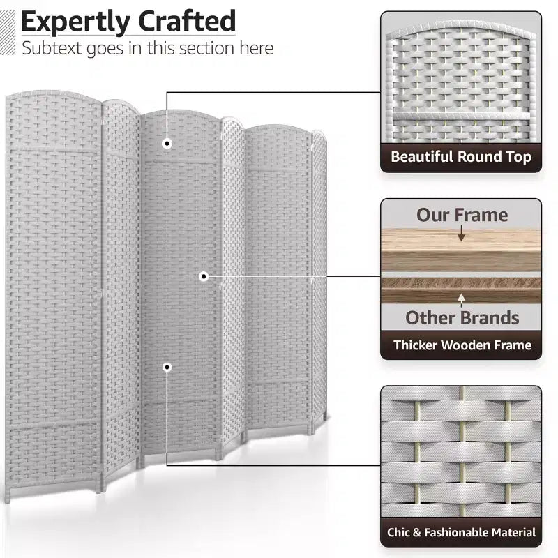 Separadores de ambientes Sorbus extra anchos de doble bisagra y 6 paneles - Biombos plegables de diseño de malla tejida a mano, divisor de pared para separación de ambientes
