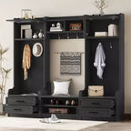 Perchero, Mueble recibidor con almacenaje de zapatos, Zapatero de estilo rústico con 3 cajones, 7 ganchos para abrigos, Organizador de zapatos independiente para entrada, pasillo, armario