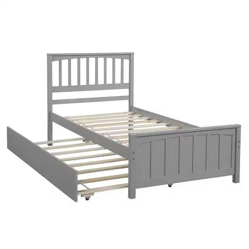 Plataforma doble con nido, estructura de cama de madera con cabecero y pie de cama para dormitorio