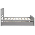 Plataforma doble con nido, estructura de cama de madera con cabecero y pie de cama para dormitorio