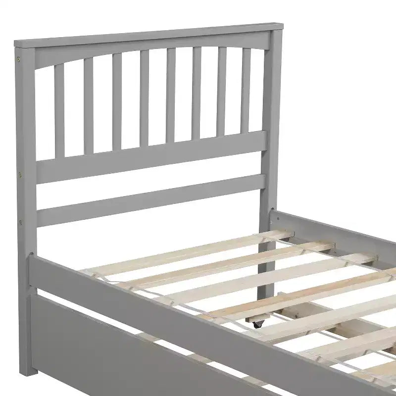 Plataforma doble con nido, estructura de cama de madera con cabecero y pie de cama para dormitorio
