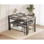 Juego de mesa de comedor de estilo rústico moderno de 47" para 4 personas, incluye banco y sillas, estructura de metal con estante de almacenamiento, diseño que ahorra espacio para cocina y comedor