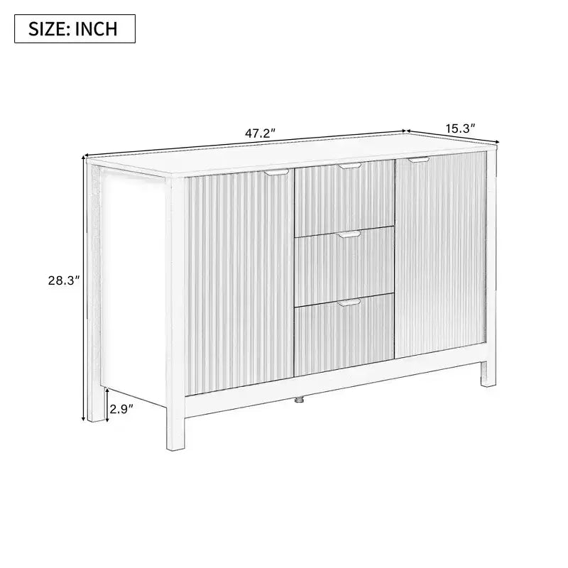 Aparador Clihome con diseño ondulado - 3 estantes ajustables, 3 cajones y puertas de cierre suave, mesa consola de almacenamiento con tiradores de metal