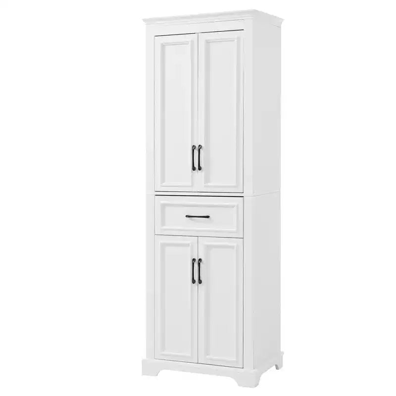 Armario de almacenamiento de baño independiente con cajón, estantes ajustables, puertas con bisagras amortiguadas, acabado pintado duradero, blanco - ModernLuxe
