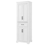 Armario de almacenamiento de baño independiente con cajón, estantes ajustables, puertas con bisagras amortiguadas, acabado pintado duradero, blanco - ModernLuxe