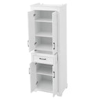 Armario de almacenamiento de baño independiente con cajón, estantes ajustables, puertas con bisagras amortiguadas, acabado pintado duradero, blanco - ModernLuxe