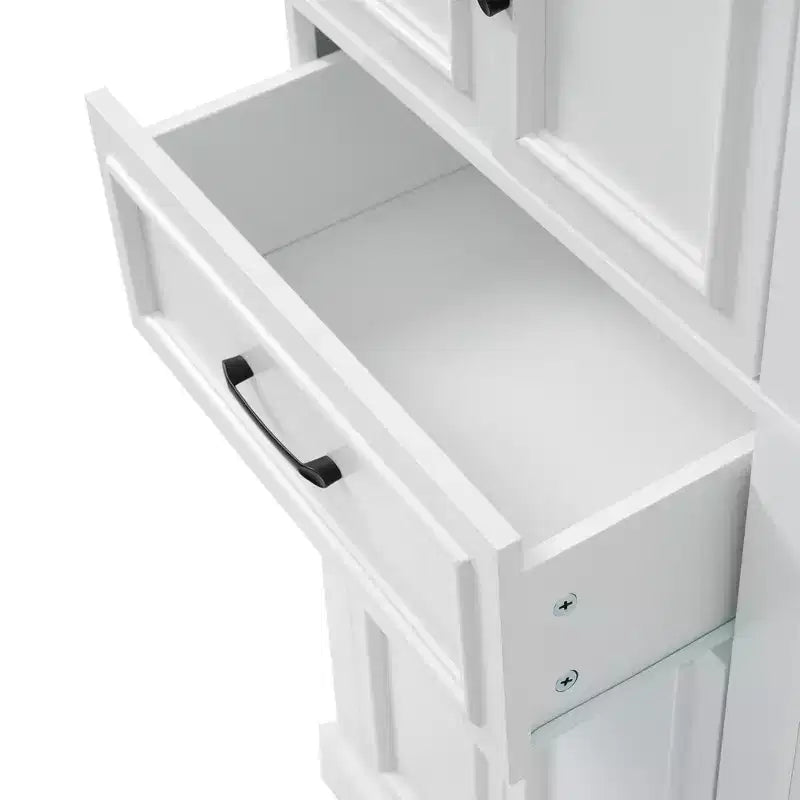 Armario de almacenamiento de baño independiente con cajón, estantes ajustables, puertas con bisagras amortiguadas, acabado pintado duradero, blanco - ModernLuxe