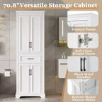 Armario de almacenamiento de baño independiente con cajón, estantes ajustables, puertas con bisagras amortiguadas, acabado pintado duradero, blanco - ModernLuxe
