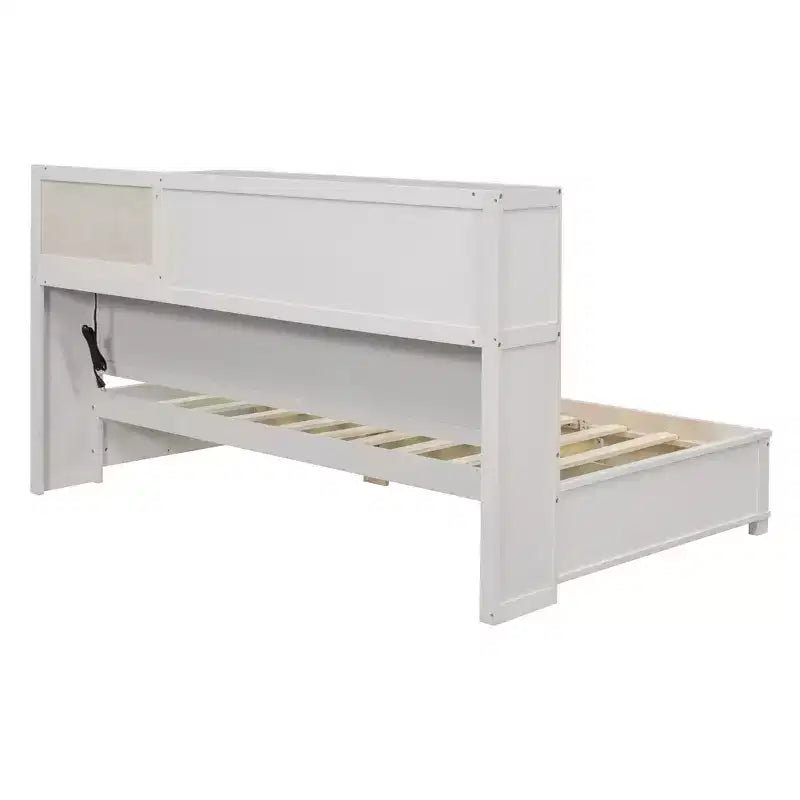 Cama nido con 3 cajones de almacenamiento y tomas de corriente y puertos USB, estructura de madera con tablero superior blando para dormitorio de invitados, blanco