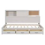Cama nido con 3 cajones de almacenamiento y tomas de corriente y puertos USB, estructura de madera con tablero superior blando para dormitorio de invitados, blanco