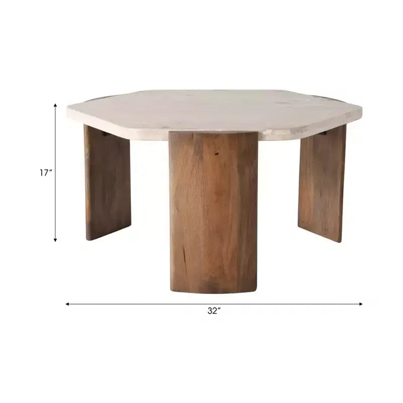 Mesa de centro octogonal elegante de madera de mango y piedra, estilo glam moderno, decoración para sala de estar, dormitorio u oficina en casa - 17 marrón