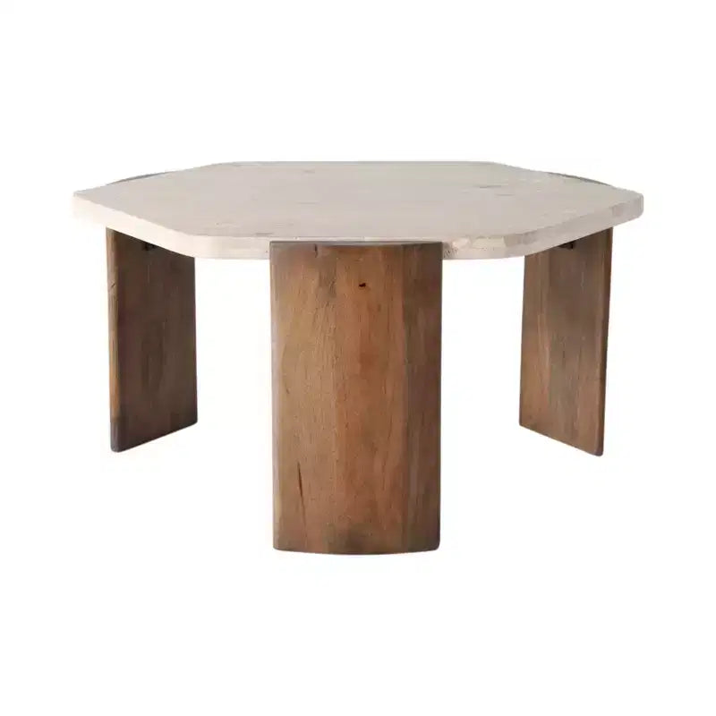 Mesa de centro octogonal elegante de madera de mango y piedra, estilo glam moderno, decoración para sala de estar, dormitorio u oficina en casa - 17 marrón