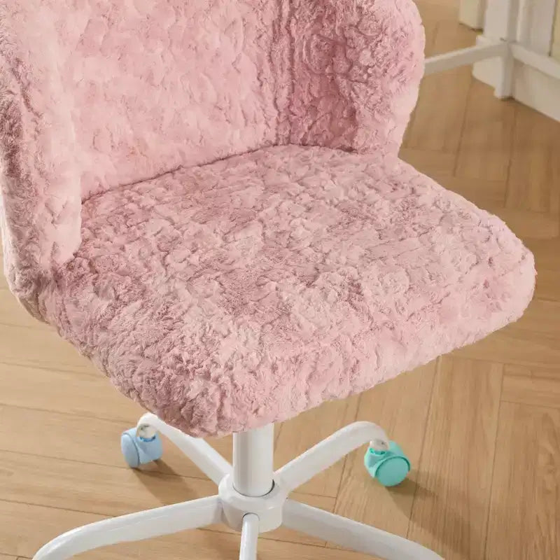 Silla de oficina MAYEERTY de pelo de conejo artificial - Base de metal, giratoria ajustable, silla de tocador, violeta