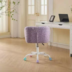 Silla de oficina MAYEERTY de pelo de conejo artificial - Base de metal, giratoria ajustable, silla de tocador, violeta