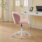 Silla de oficina MAYEERTY de pelo de conejo artificial - Base de metal, giratoria ajustable, silla de tocador, violeta