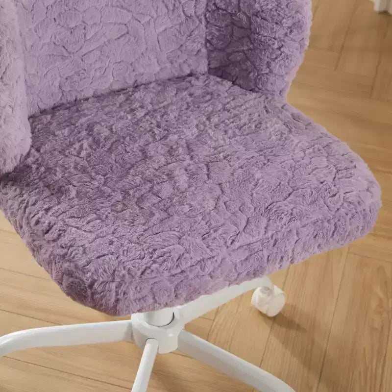 Silla de oficina MAYEERTY de pelo de conejo artificial - Base de metal, giratoria ajustable, silla de tocador, violeta