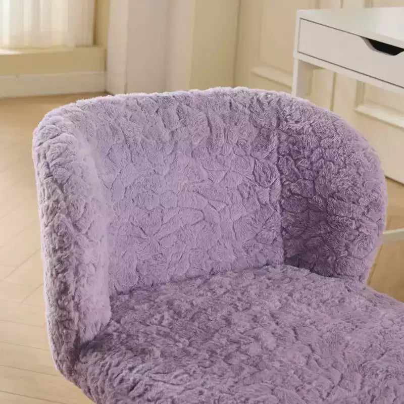 Silla de oficina MAYEERTY de pelo de conejo artificial - Base de metal, giratoria ajustable, silla de tocador, violeta