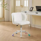 Silla de oficina MAYEERTY de pelo de conejo artificial - Base de metal, giratoria ajustable, silla de tocador, violeta