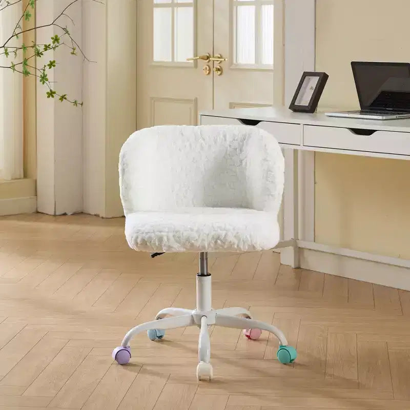 Silla de oficina MAYEERTY de pelo de conejo artificial - Base de metal, giratoria ajustable, silla de tocador, violeta