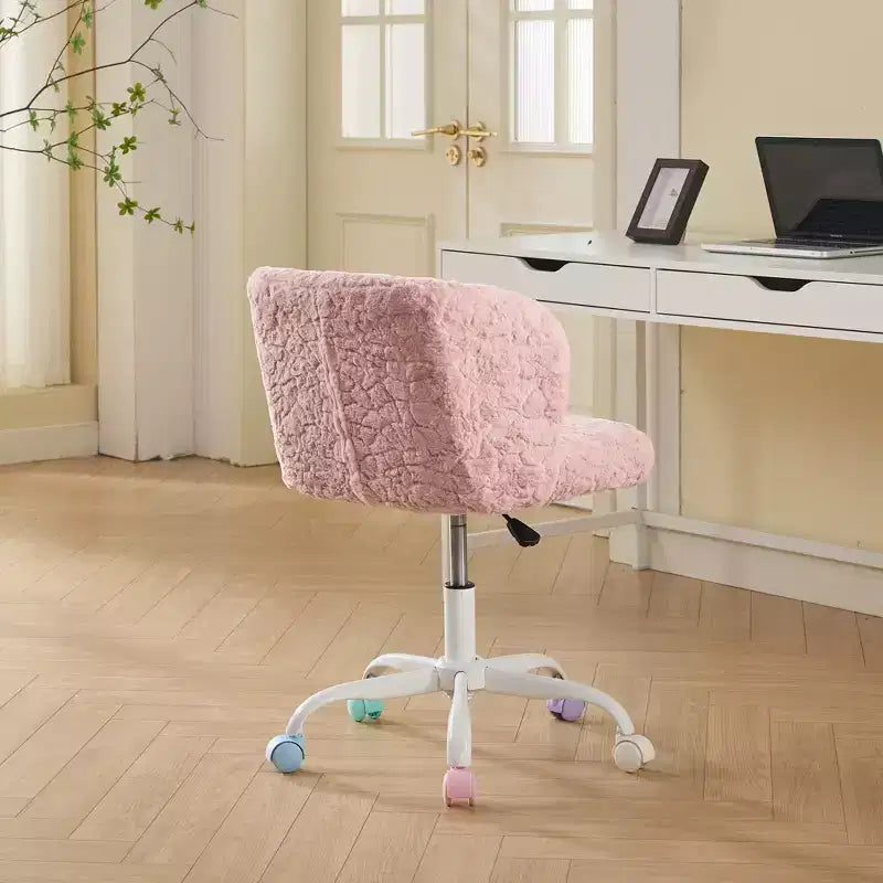Silla de oficina MAYEERTY de pelo de conejo artificial - Base de metal, giratoria ajustable, silla de tocador, violeta
