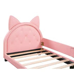 Sofá cama individual de cartón para niños, estructura de sofá cama de piel sintética con cabecero en forma de orejas y decoración de remaches para niñas y niños, rosa