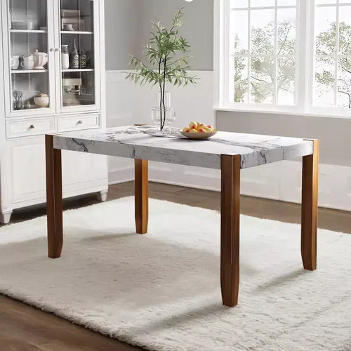 46.5 Modern Dining Table, Rectangular Faux Marble Kitchen Table with Rubber Wood Legs, White - ModernLuxe