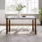 46.5 Mesa de comedor moderna, mesa de cocina rectangular de imitación mármol con patas de madera de caucho, blanca - ModernLuxe