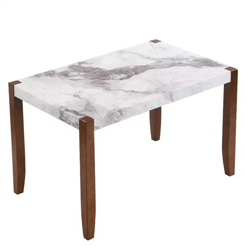 46.5 Mesa de comedor moderna, mesa de cocina rectangular de imitación mármol con patas de madera de caucho, blanca - ModernLuxe