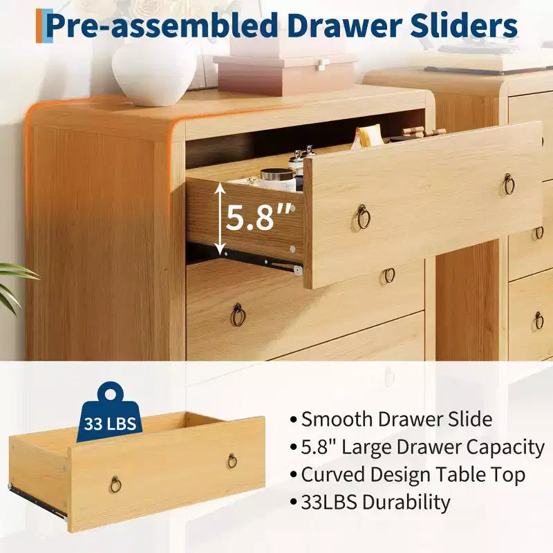 Cómoda de 3/5 Cajones GustoWave para Dormitorio, Cómoda Alta de 77 cm con Cajones Grandes, Cajonera de Almacenamiento de Madera para Sala de Estar, Pasillo