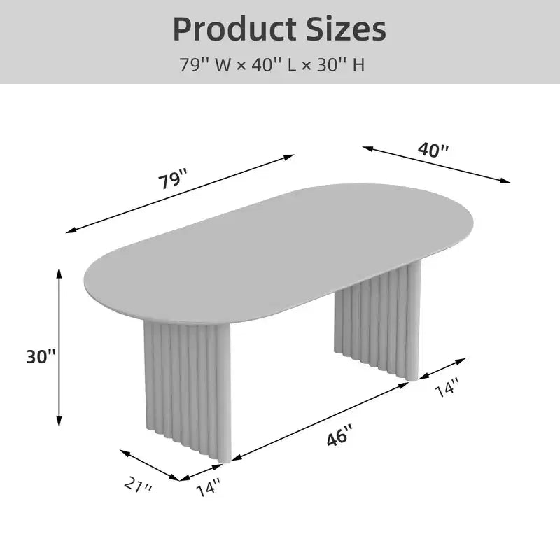 PexFix 79 Mesa de comedor ovalada para 6-8, mesa de cocina de madera con superficie resistente a los arañazos y patas a rayas, estilo rústico moderno para sala de estar o cocina, color natural