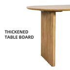 PexFix 79 Mesa de comedor ovalada para 6-8, mesa de cocina de madera con superficie resistente a los arañazos y patas a rayas, estilo rústico moderno para sala de estar o cocina, color natural