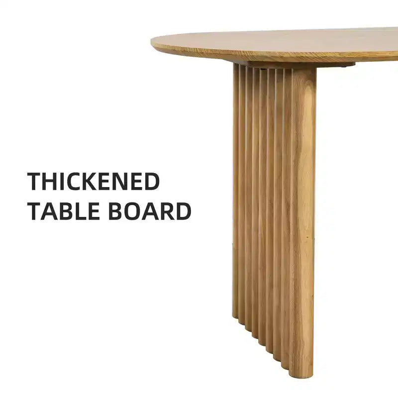 PexFix 79 Mesa de comedor ovalada para 6-8, mesa de cocina de madera con superficie resistente a los arañazos y patas a rayas, estilo rústico moderno para sala de estar o cocina, color natural